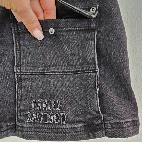 Harley Davidson Womens Sz M Winged Rhinestones Logo Zip-Front Denim Vest Black - Picture 3 of 14